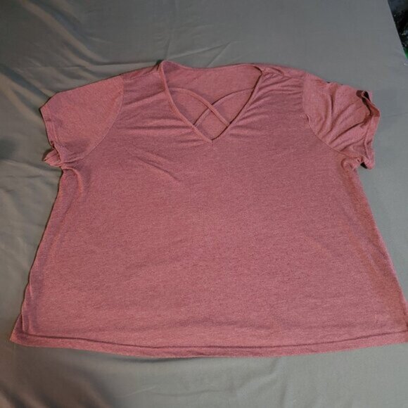 SHEIN T-Shirt Womens 4XL Red Curve V Neck Loungewear Comfort Stretch Top - Picture 1 of 10